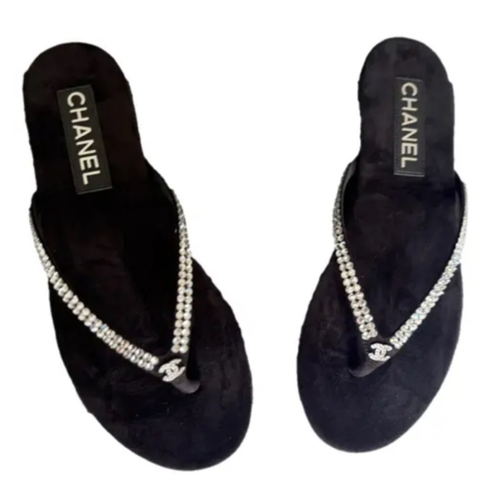 Chanel Black Sandals with Silver Accents